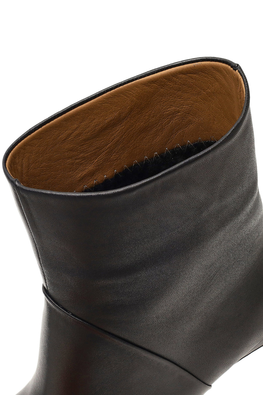 Women's Black Short Thick Heeled Leather Boots