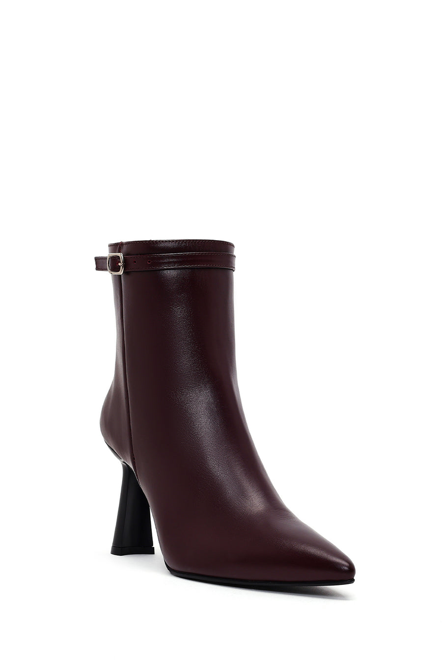 Women's Burgundy Zip-Up Leather Heeled Boots