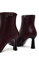 Kadın Bordo Fermuarlı Topuklu Deri Bot | Derimod