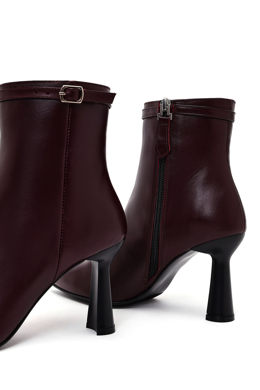Women's Burgundy Zip-Up Leather Heeled Boots