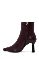Kadın Bordo Fermuarlı Topuklu Deri Bot | Derimod