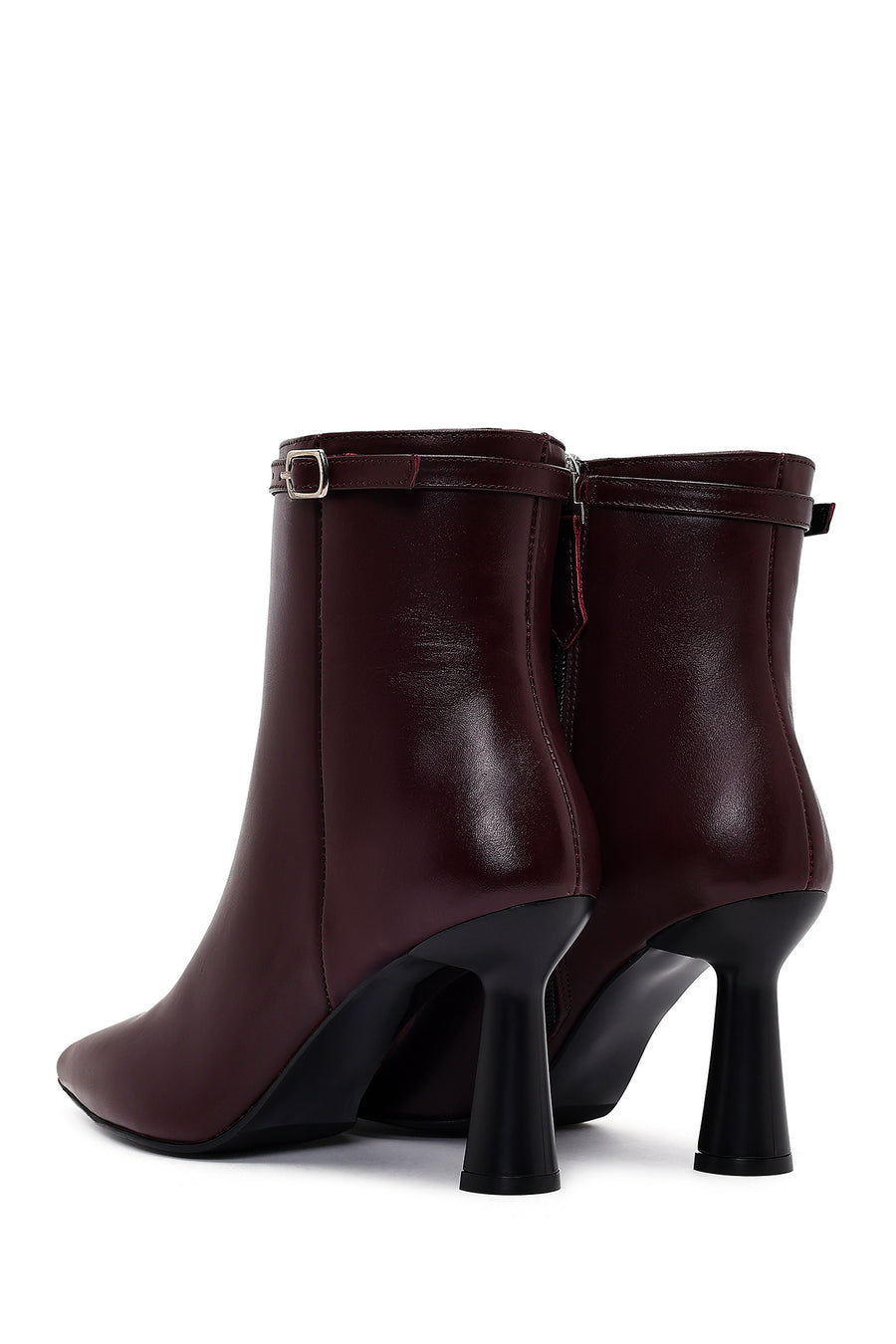 Women's Burgundy Zip-Up Leather Heeled Boots