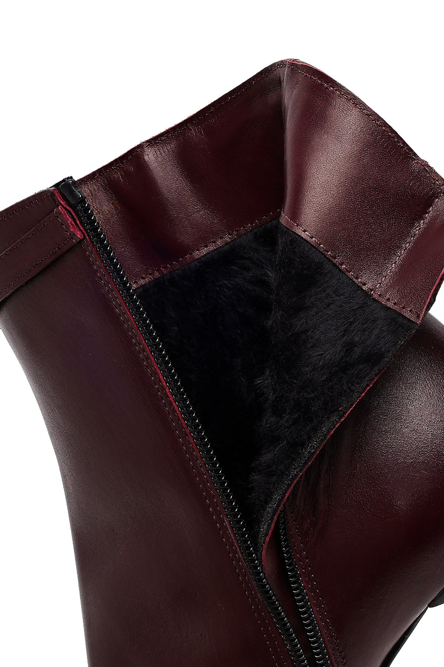 Women's Burgundy Zip-Up Leather Heeled Boots