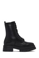 Woman Black Zippered Thick Sole Leather Postal Boots | Derimod