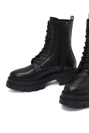 Woman Black Zippered Thick Sole Leather Postal Boots | Derimod