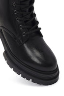 Woman Black Zippered Thick Sole Leather Postal Boots | Derimod