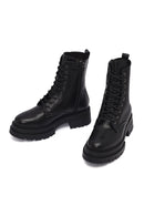 Woman Black Zippered Thick Sole Leather Postal Boots | Derimod