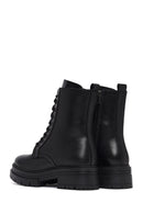 Woman Black Zippered Thick Sole Leather Postal Boots | Derimod