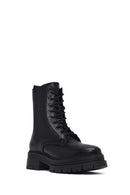 Woman Black Zippered Thick Sole Leather Postal Boots | Derimod