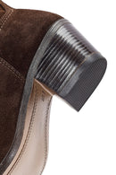 Woman Brown Chunky Heel Suede Leather Cowboy Boots | Derimod