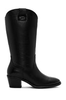 Kadın Siyah Kalın Topuklu Deri Kovboy Çizme | Derimod