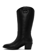 Kadın Siyah Kalın Topuklu Deri Kovboy Çizme | Derimod