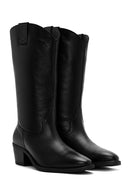 Kadın Siyah Kalın Topuklu Deri Kovboy Çizme | Derimod