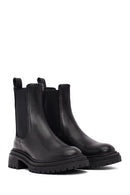 Women's Black Thick-Soled Leather Chelsea Boot | Derimod