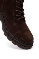 Women's Brown Zippered Thick Heeled Suede Leather Ankle Boots | Derimod