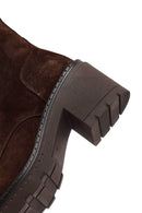 Women's Brown Zippered Thick Heeled Suede Leather Ankle Boots | Derimod