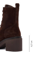 Women's Brown Zippered Thick Heeled Suede Leather Ankle Boots | Derimod