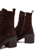 Women's Brown Zippered Thick Heeled Suede Leather Ankle Boots | Derimod