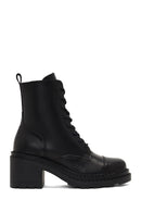 Women's Black Zippered Thick Heeled Leather Ankle Boots | Derimod
