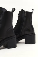 Women's Black Zippered Thick Heeled Leather Ankle Boots | Derimod