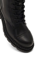 Women's Black Zippered Thick Heeled Leather Ankle Boots | Derimod