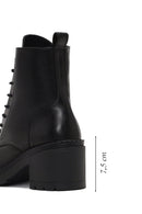 Women's Black Zippered Thick Heeled Leather Ankle Boots | Derimod