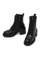 Women's Black Zippered Thick Heeled Leather Ankle Boots | Derimod