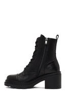 Women's Black Zippered Thick Heeled Leather Ankle Boots | Derimod