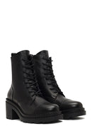 Women's Black Zippered Thick Heeled Leather Ankle Boots | Derimod