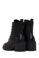 Women's Black Zippered Thick Heeled Leather Ankle Boots | Derimod