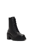 Women's Black Zippered Thick Heeled Leather Ankle Boots | Derimod
