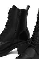 Women's Black Zippered Thick Heeled Leather Ankle Boots | Derimod
