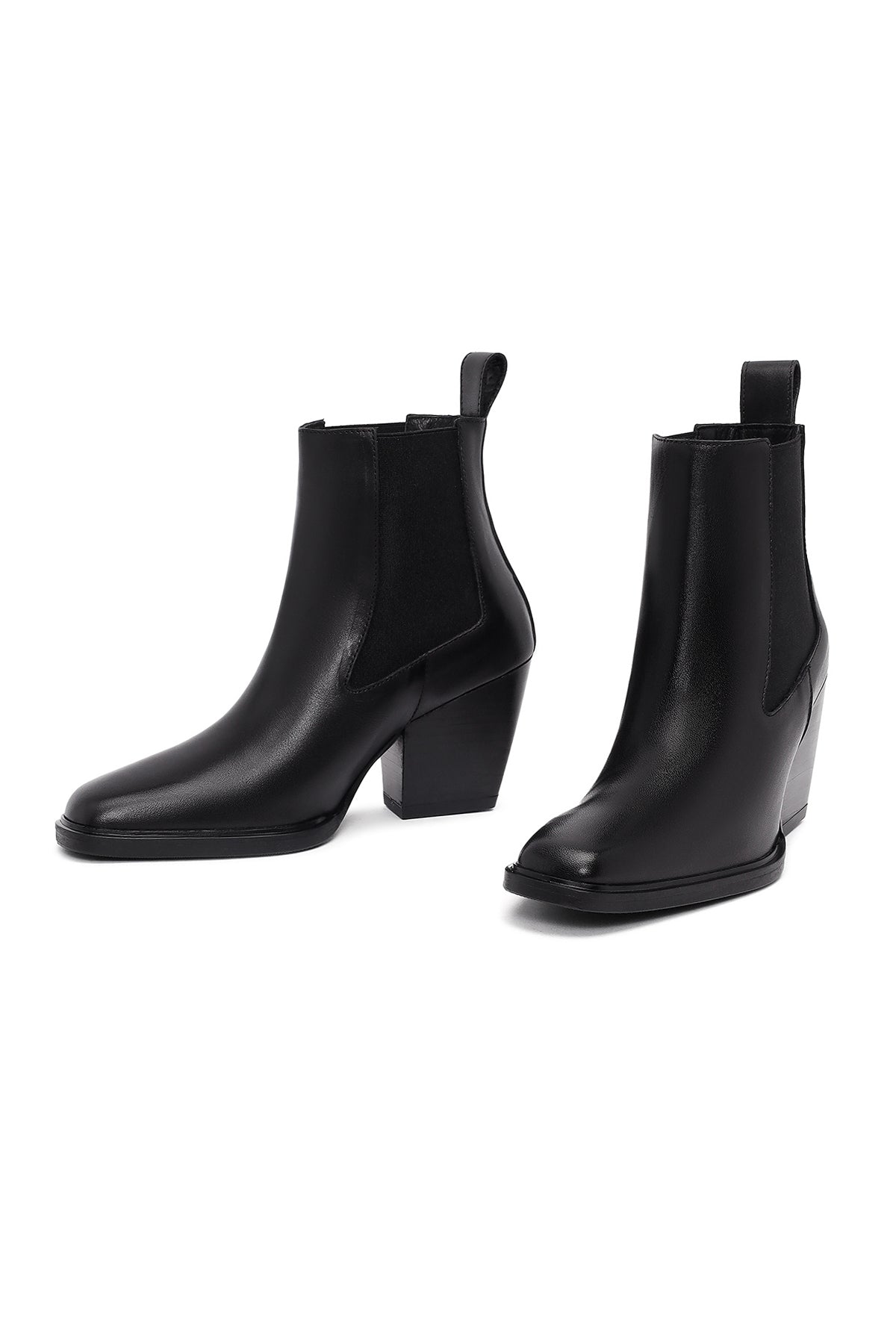 Kadın Siyah Kalın Topuklu Deri Chelsea Bot
