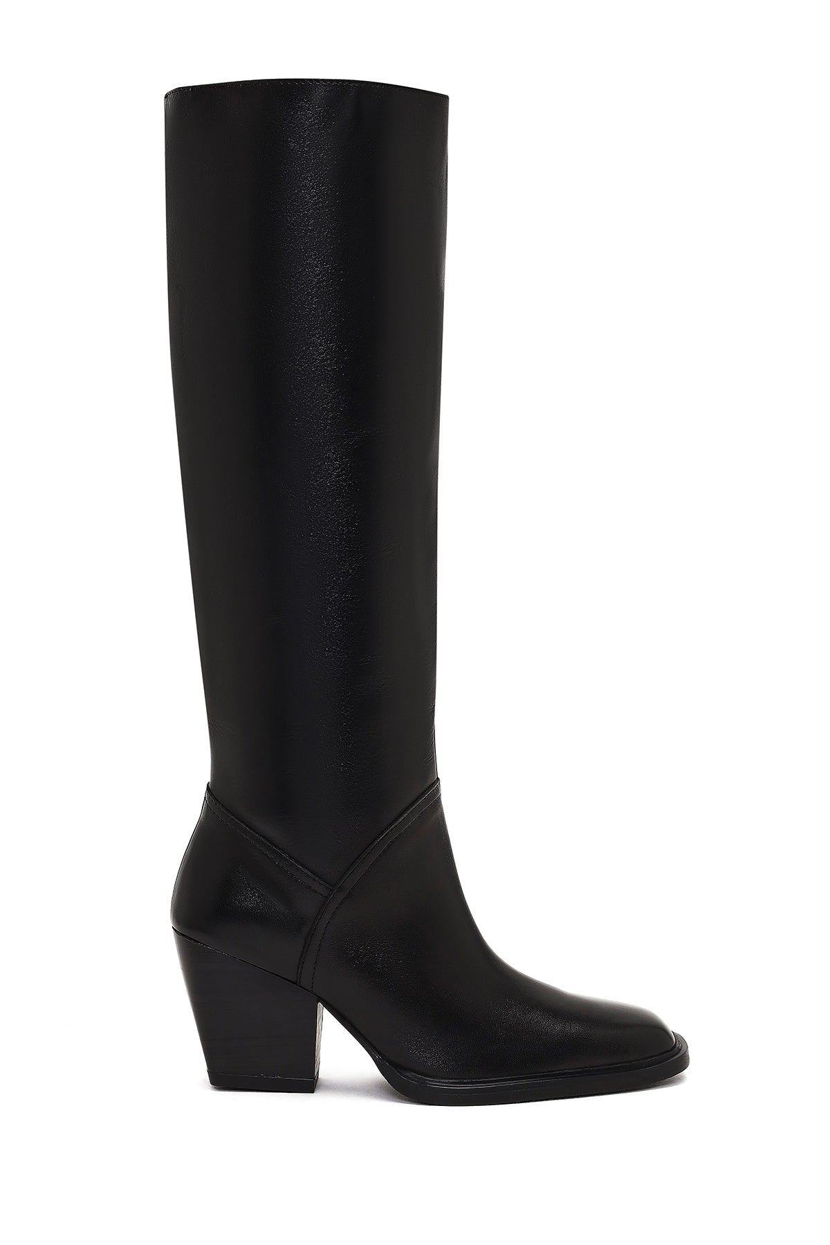 Women's Black Thick Heeled Leather Boot 25WFD141418 | Derimod