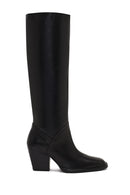 Women's Black Thick Heeled Leather Boot | Derimod