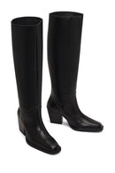 Women's Black Thick Heeled Leather Boot | Derimod