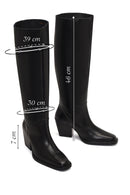 Women's Black Thick Heeled Leather Boot | Derimod