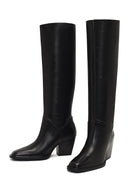 Women's Black Thick Heeled Leather Boot | Derimod