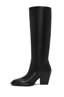 Women's Black Thick Heeled Leather Boot | Derimod