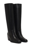 Women's Black Thick Heeled Leather Boot | Derimod