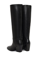 Women's Black Thick Heeled Leather Boot | Derimod
