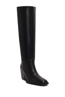Women's Black Thick Heeled Leather Boot | Derimod