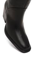 Women's Black Thick Heeled Leather Boot | Derimod