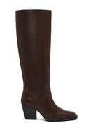 Women's Brown Thick Heeled Leather Boot | Derimod