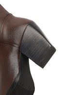 Women's Brown Thick Heeled Leather Boot | Derimod