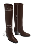 Women's Brown Thick Heeled Leather Boot | Derimod