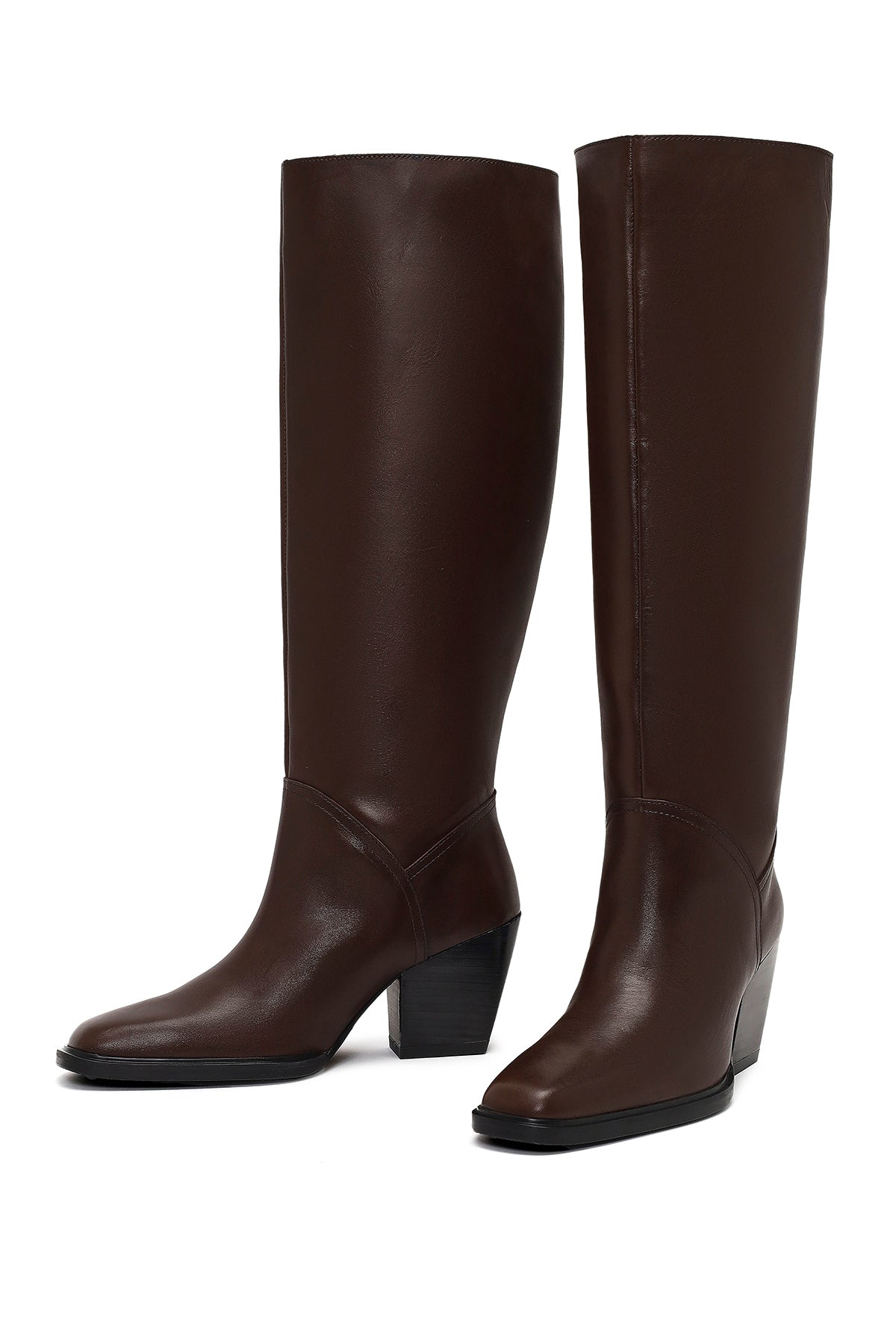 Kadın Kahverengi Kalın Topuklu Deri Çizme