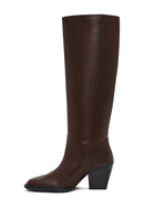 Women's Brown Thick Heeled Leather Boot | Derimod