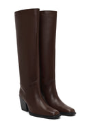 Women's Brown Thick Heeled Leather Boot | Derimod