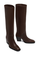 Women's Brown Thick Heeled Leather Boot | Derimod